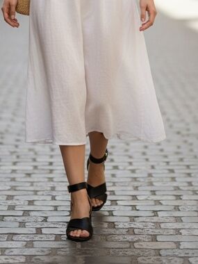Franco Sarto Black Leather Ankle-Strap Sandals